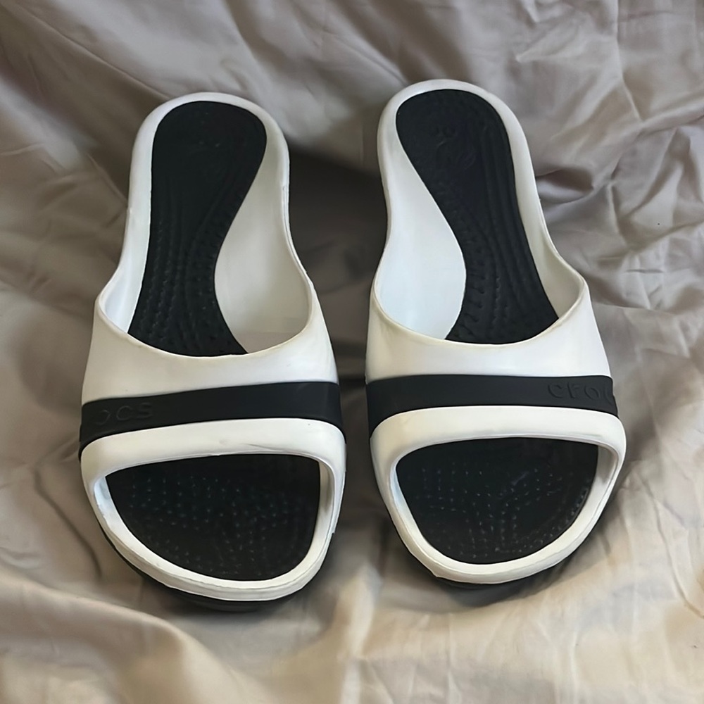 Crocs wedges black and white size 9